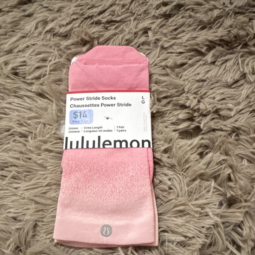lululemon Women’s Power Stride Crew Socks L Pink Ombre Logo Knit 1 Pair